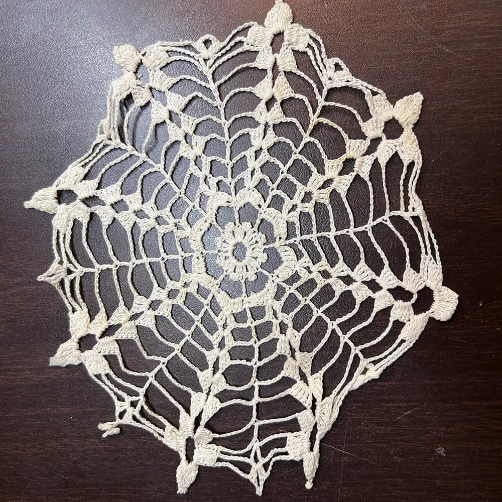Lot of‎ 4 Vintage Hand Crochet Doilies – Ivory & Pastel Lace Set – Mixed Sizes
